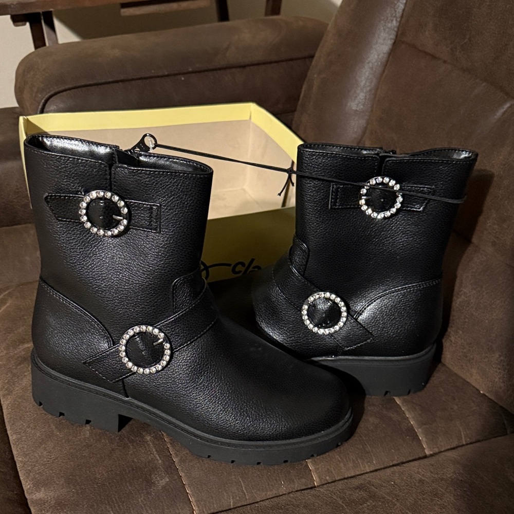NWT Black Ankle Boots with Rhinestone Buckles
